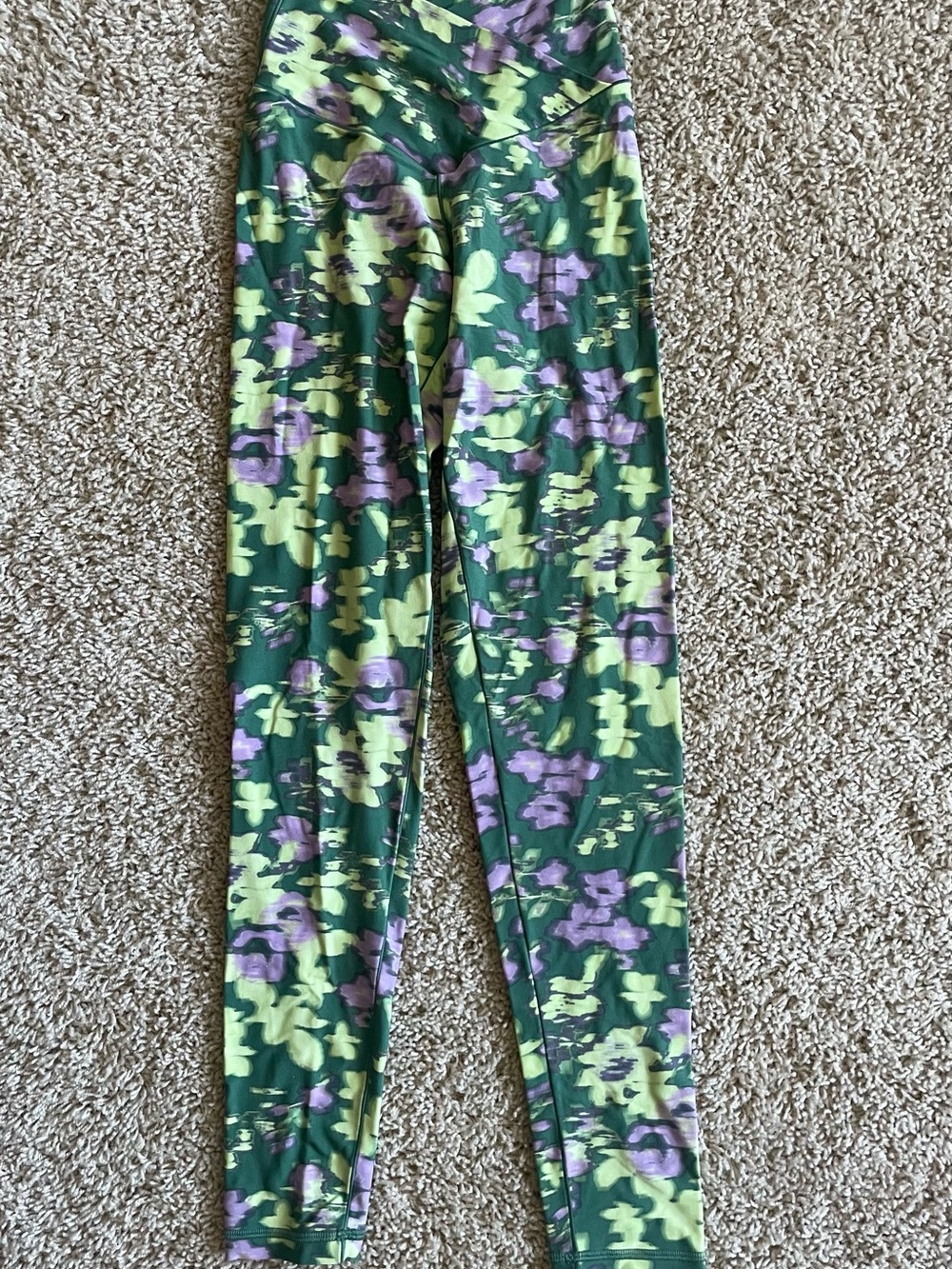 Green Floral Print Womens Leggings